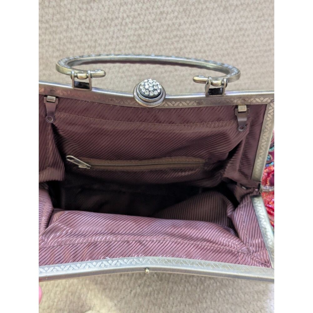 Vintage Beaded Satin Kiss Lock Bag Y2K Evening Purse Statement Wedding Guest - Picture 9 of 10